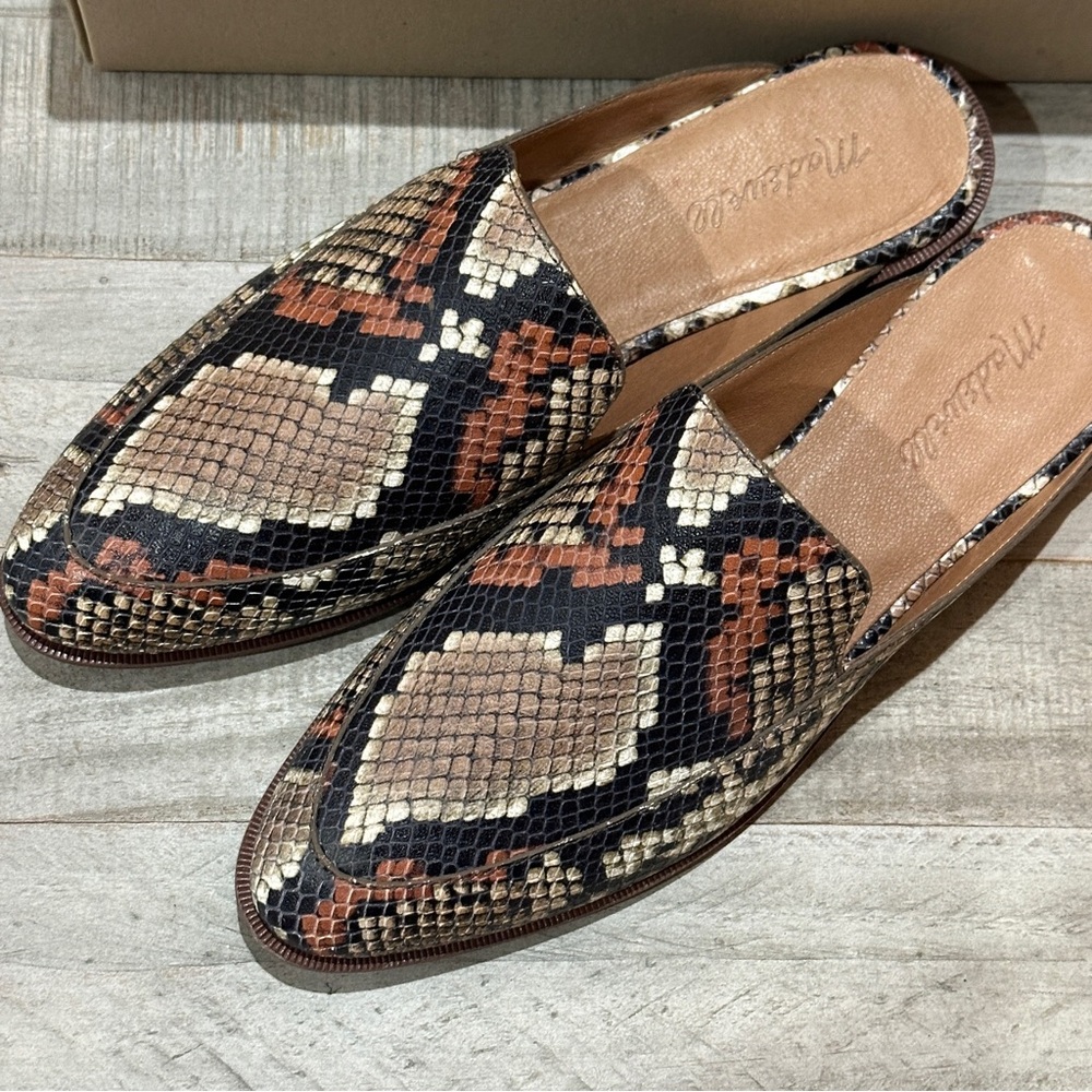 Madewell The Frances Loafer Mule Shoe Embossed Leather Snake Print Spiced Cidar